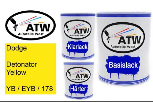 Dodge, Detonator Yellow, YB / EYB / 178: 1L Lackdose + 1L Klarlack + 500ml Härter - Set, von ATW Autoteile West.